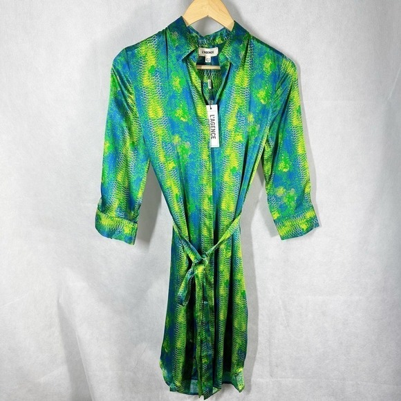 L’AGENCE Madison Shirt Mini Silk Satin Dress size XS Amazon Green - Picture 1 of 10